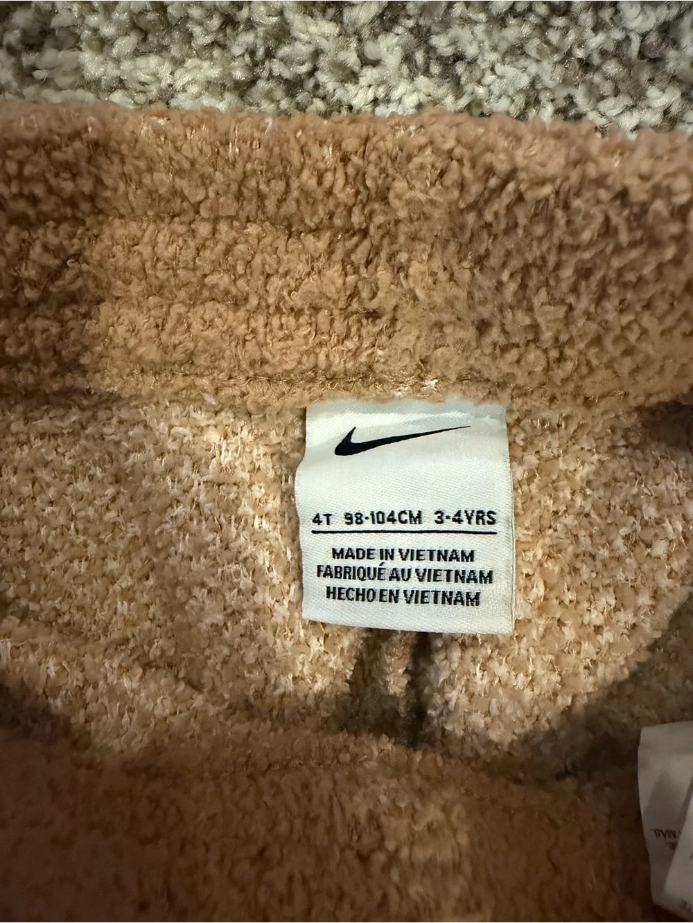 Nike Tan Sherpa Sweatshirt and Joggers Set with White Swoosh